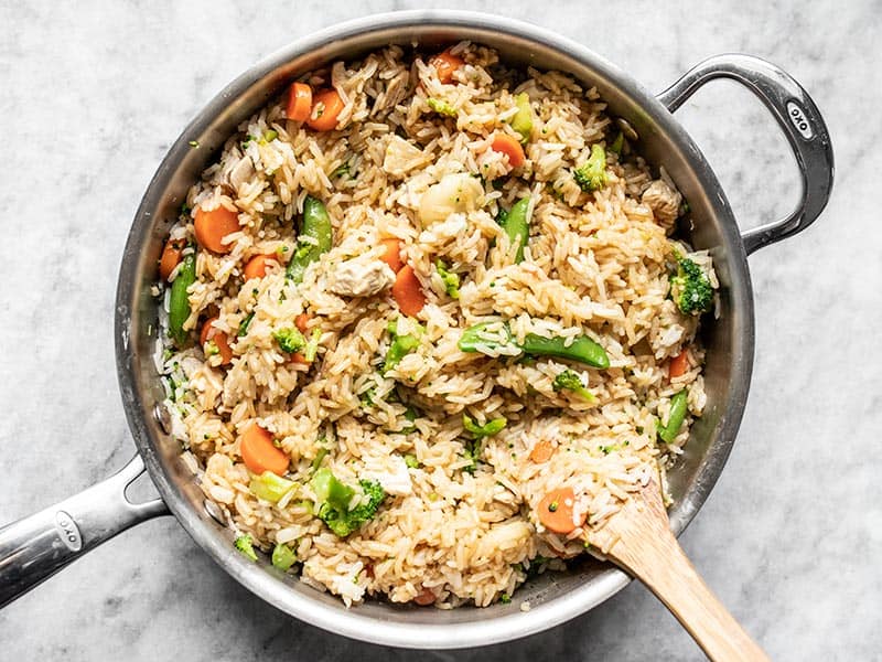 Fold Sauce into Rice and vegetables