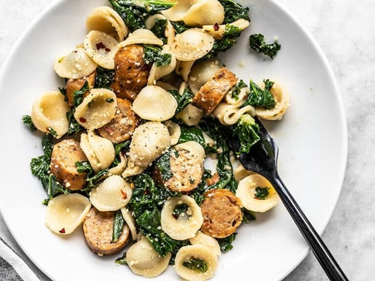 Spicy Orecchiette with Chicken Sausage and Kale Budget Bytes
