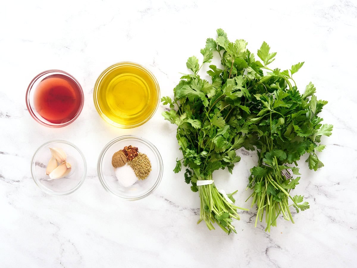 The ingredients to make chimichurri.