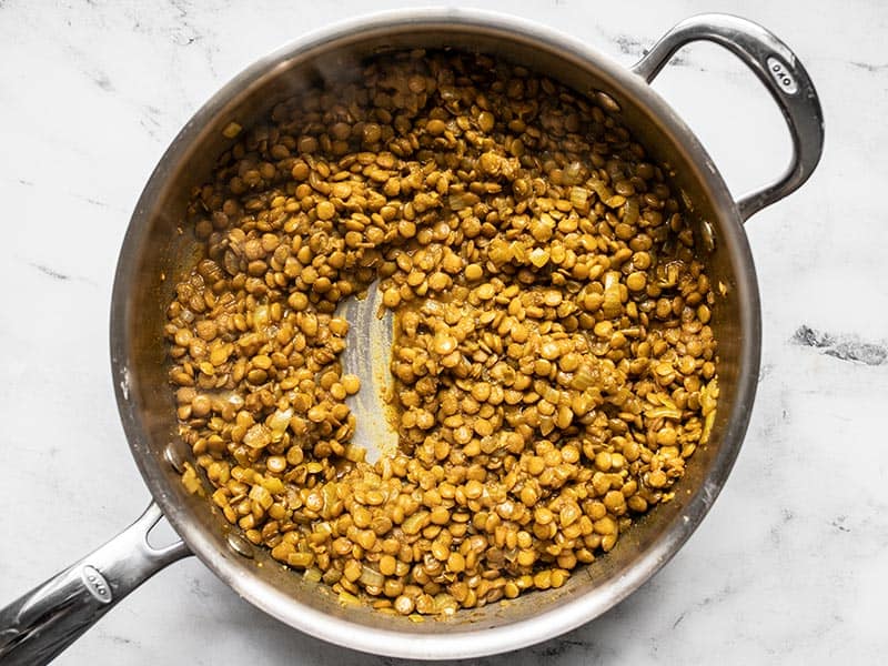 Lentils after being simmered.