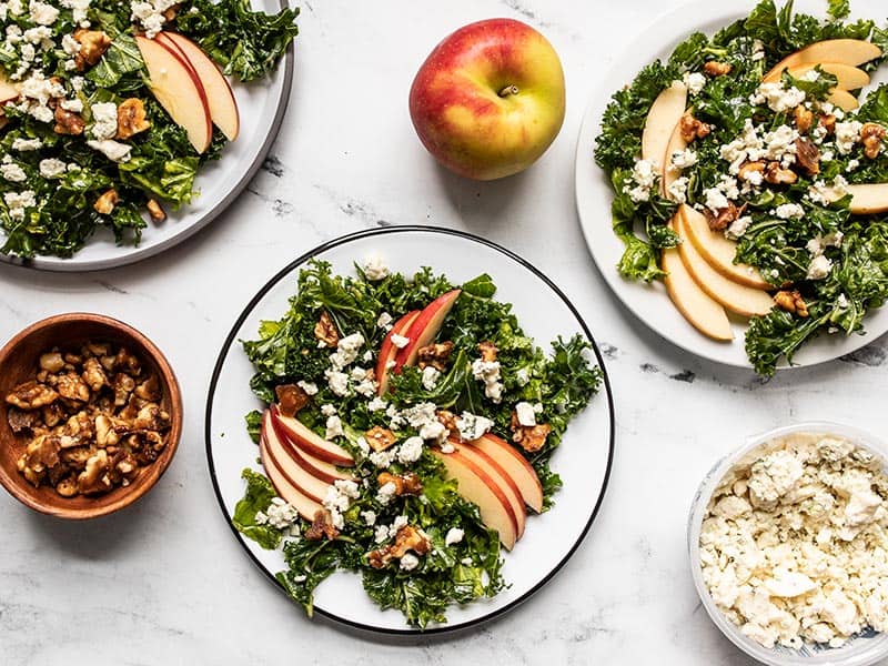 Blue cheese sprinkled over each salad.