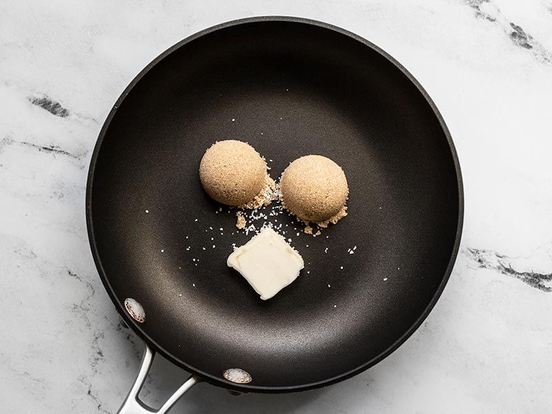 Brown sugar, butter, and salt in a small skillet