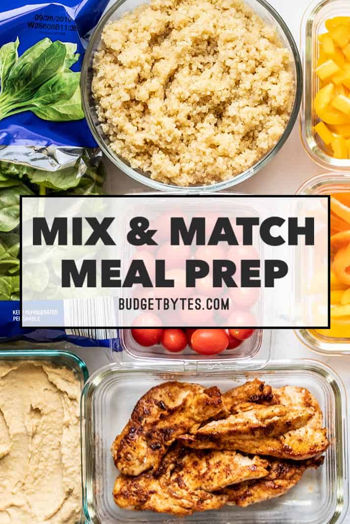 Meal prep ingredients with title text overlay.