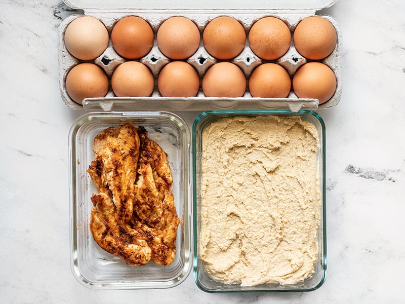 Mix and Match Meal Prep proteins: eggs, hummus, chicken