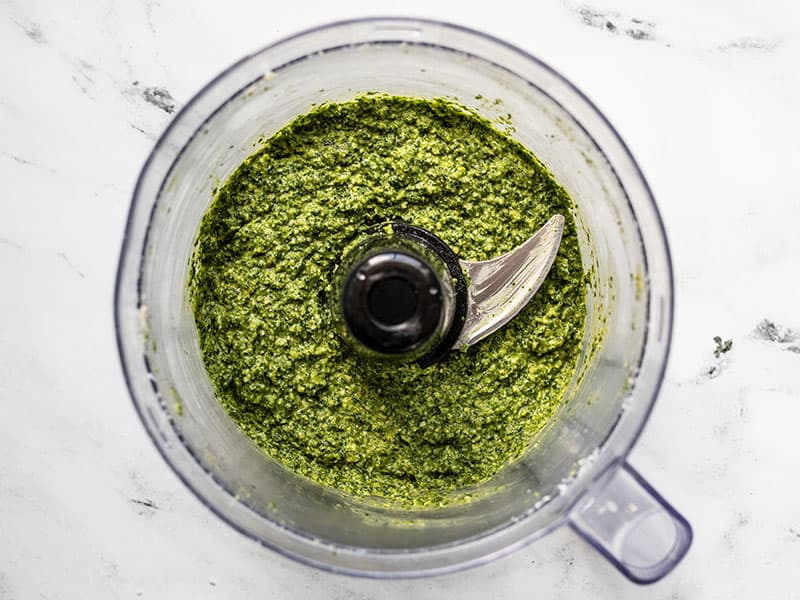 Processed Kale Pesto in the food processor