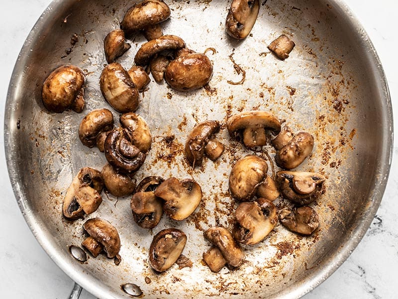 Browned mushrooms in the skillet