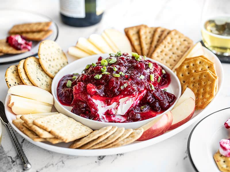 Front view of the Cranberry Cream Cheese Dip platter