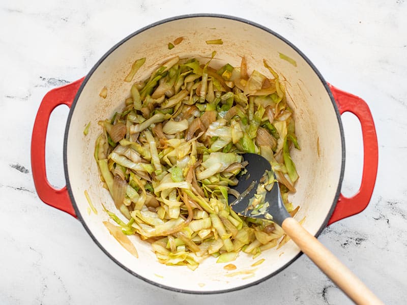 Sautéed Cabbage and onions in the pot