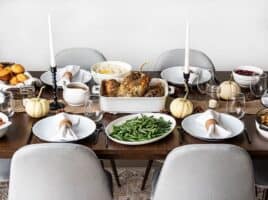 Side view of a simple Thanksgiving dinner table