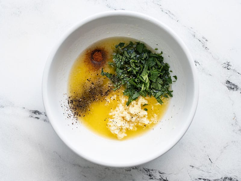 Garlic butter ingredients in a bowl