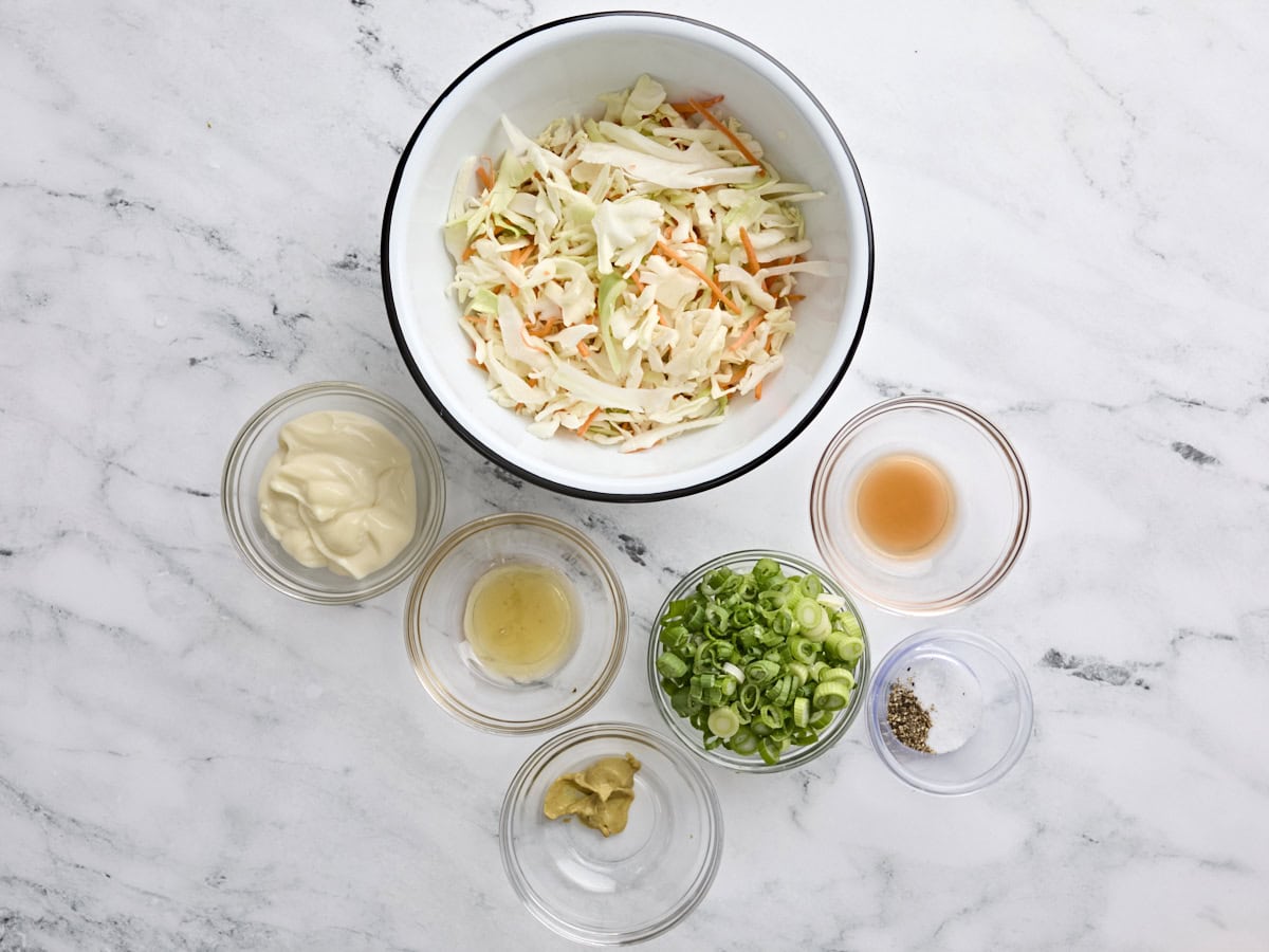 The ingredients for creamy coleslaw.