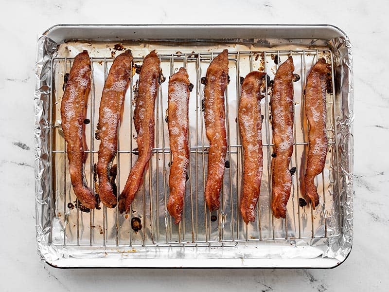 Baked Bacon strips on the baking sheet