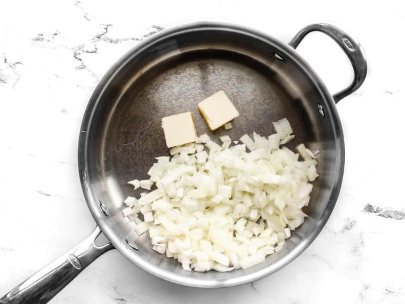 Onion and butter in a skillet