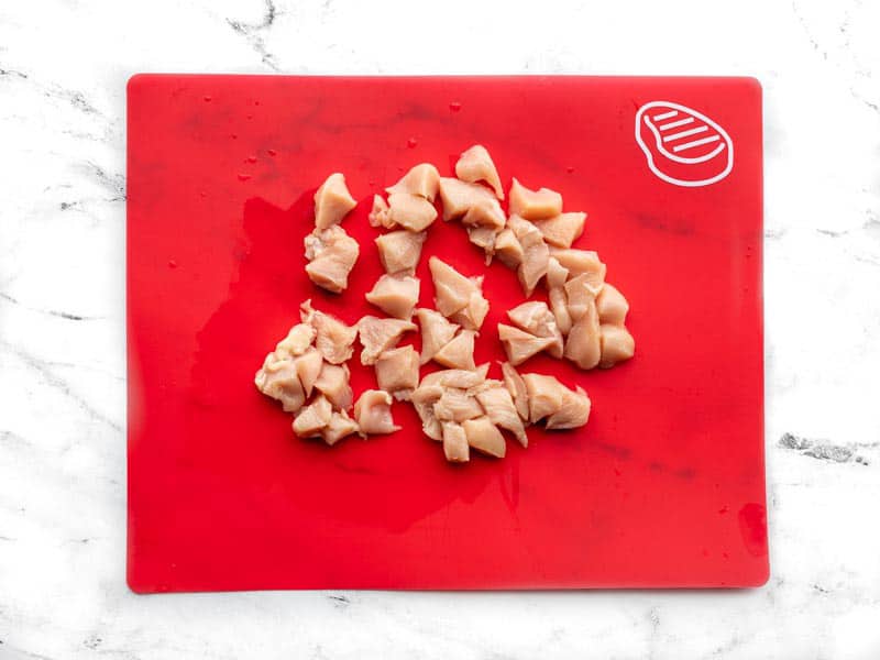 Diced Chicken on a cutting board