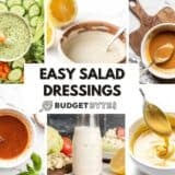 A collage of salad dressings.