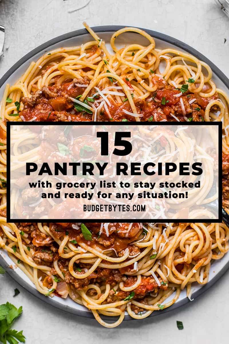 A big plate of pasta with red sauce and the title text overlay at the center