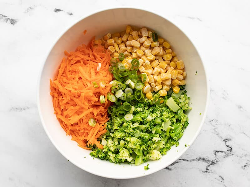 Prepared vegetables in a large bowl