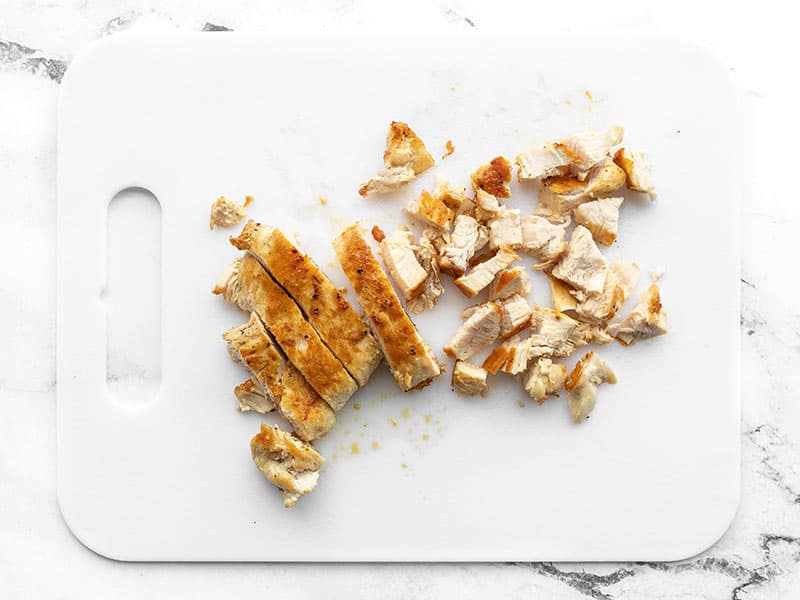 Chopped chicken on a cutting board