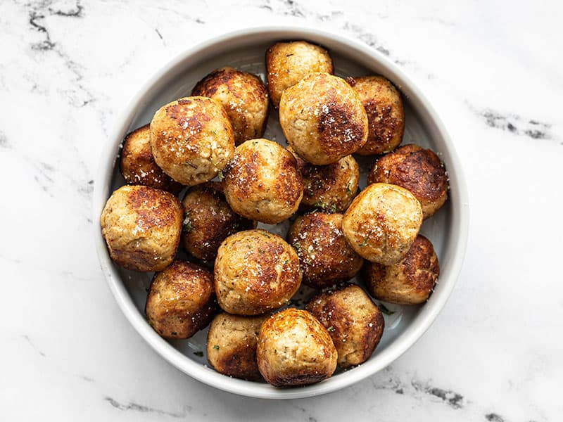 Cooked meatballs in a bowl