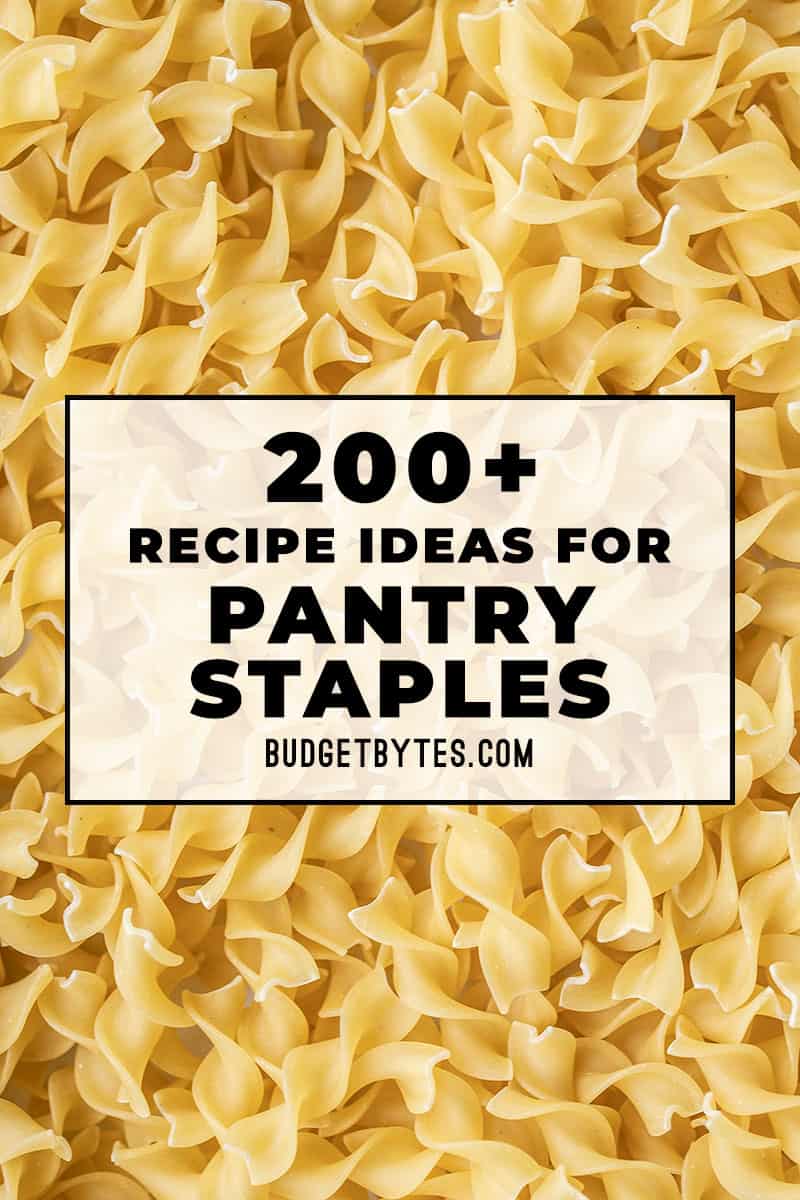 Close up image of uncooked pasta with title text overlay in the center