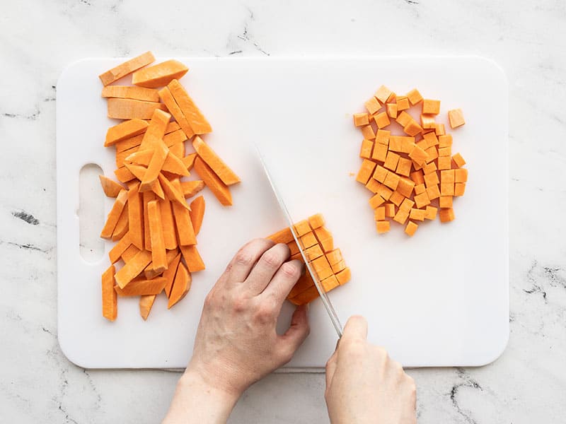 Sweet Potato being diced