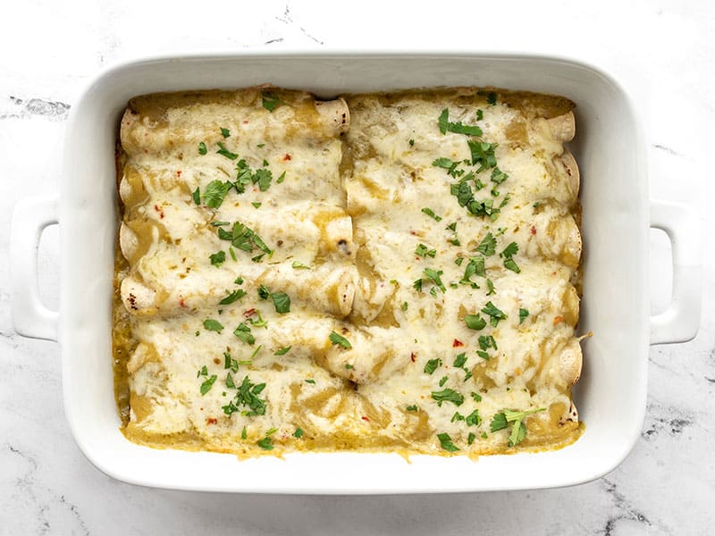 Slow Cooker Green Chile Chicken Enchilada Casserole