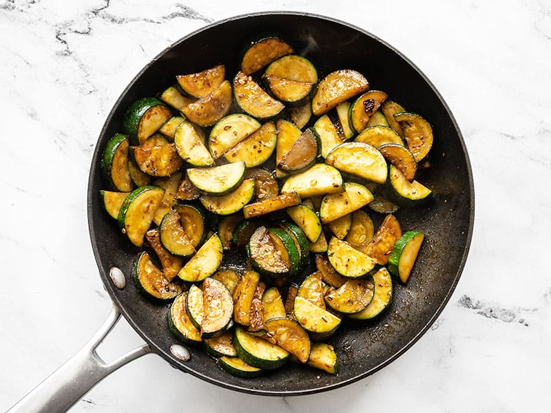 Cooked zucchini in the skillet