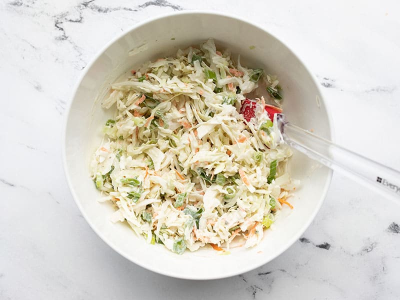 Finished ranch slaw in a mixing bowl