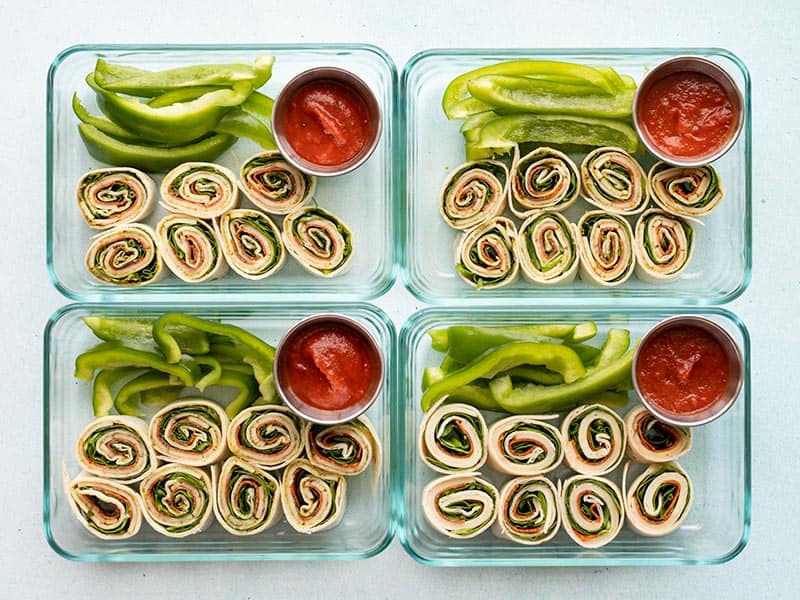 Finished pizza roll up lunch boxes