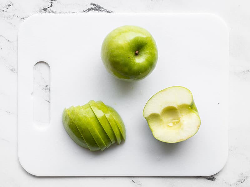 Cored and sliced apples