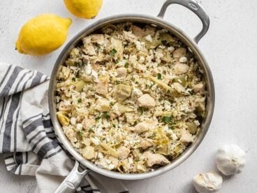 Finished one pot lemon artichoke chicken in the skillet