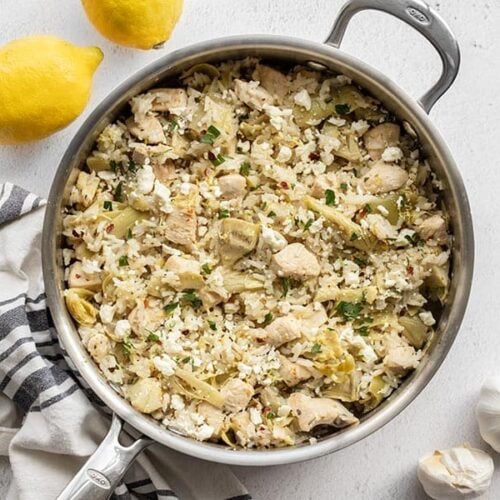 Finished one pot lemon artichoke chicken in the skillet