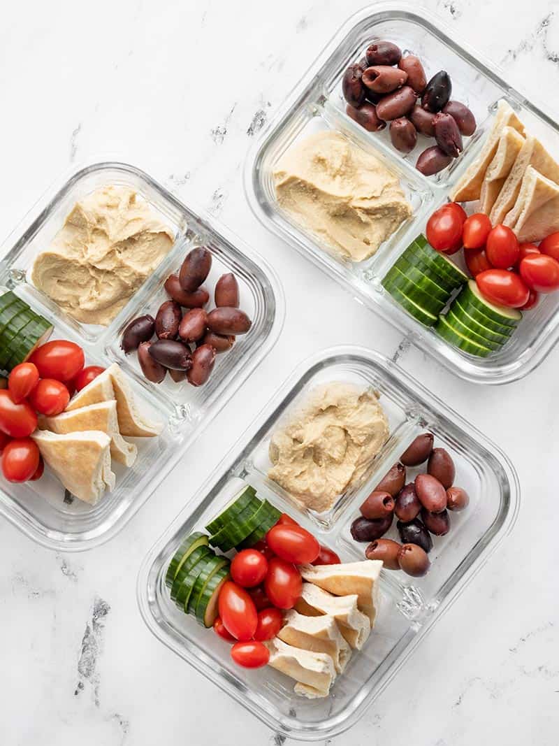 Hummus Lunch Box packed in divided glass containers