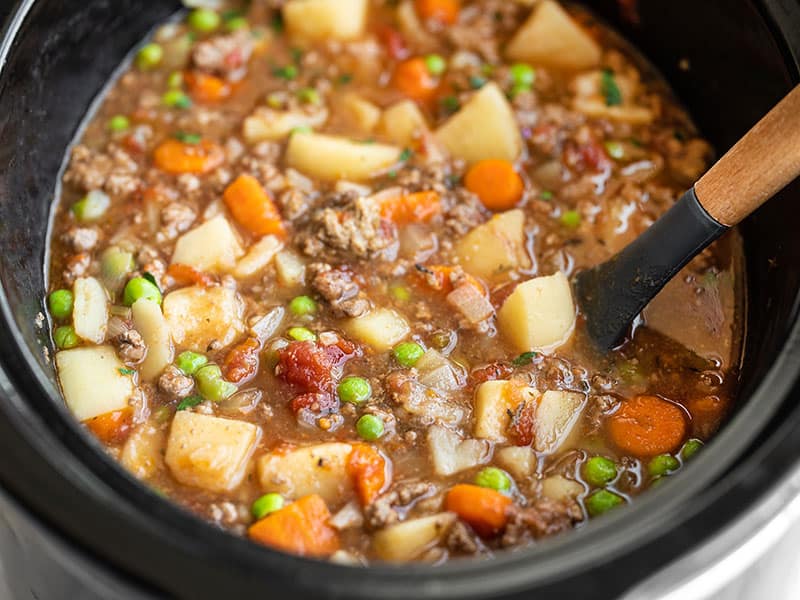 Front view of Hamburger Stew in the slow cooker