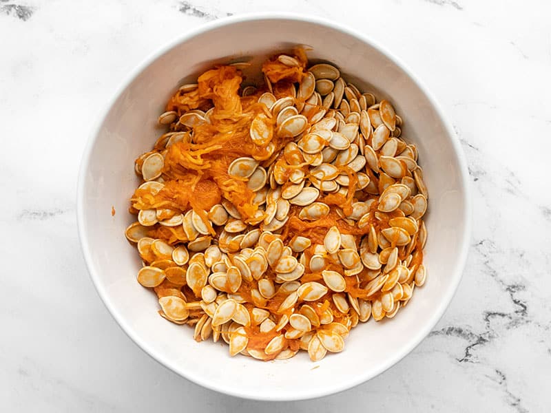 Pumpkin seeds straight out of the pumpkin