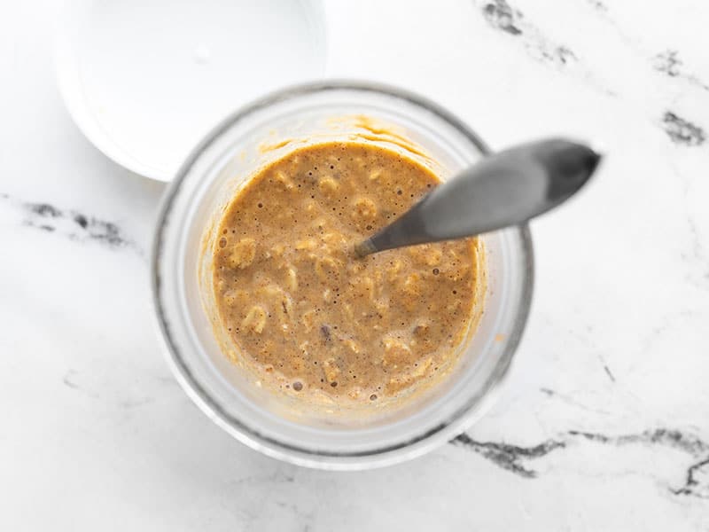 Soaked and stirred overnight oats in the jar