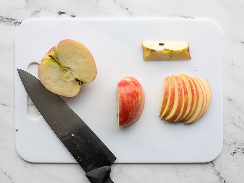Cored and sliced apple