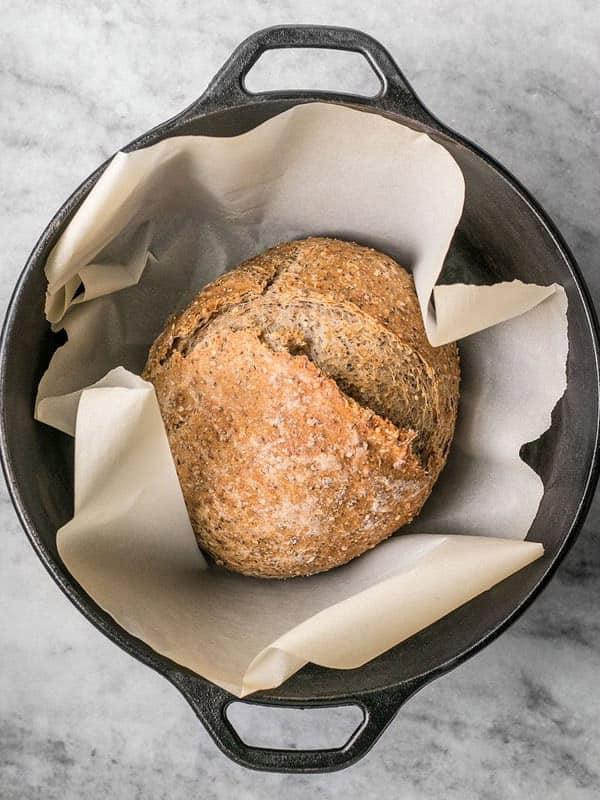 No knead bread in a cast iron dutch oven