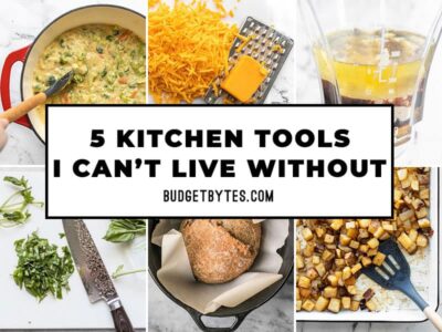 Thumbnails of kitchen tools with article title overlay