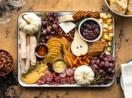 Overhead view of thanksgiving grazing board