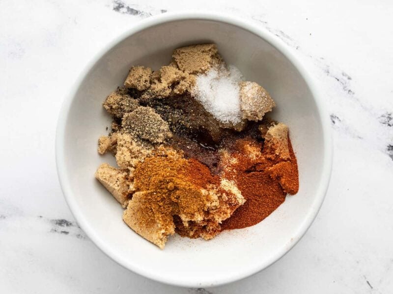 Brown sugar rub ingredients in a bowl