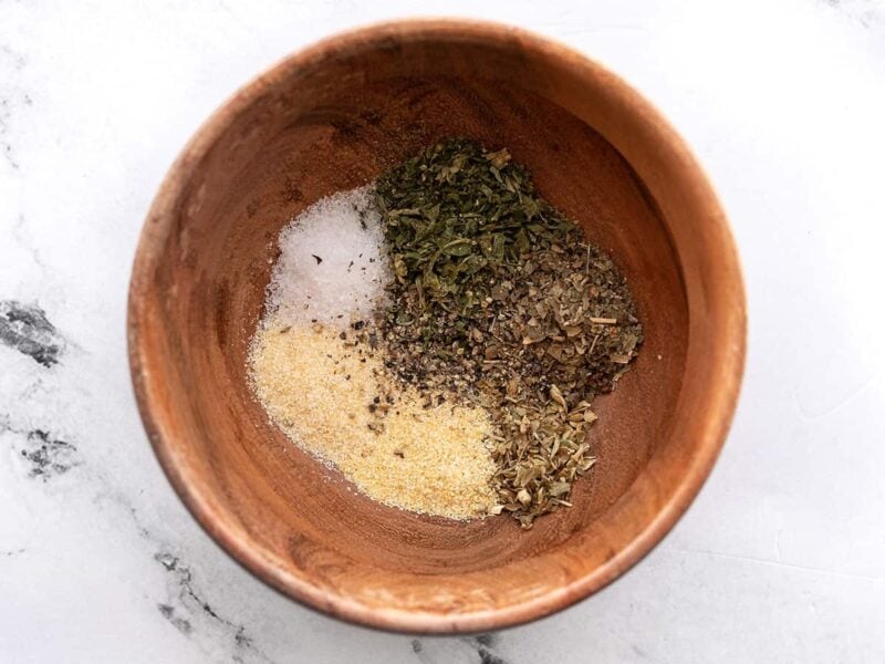 Garlic herb seasoning in a bowl