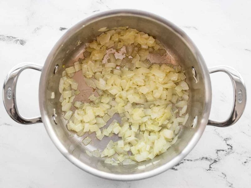 Onions and garlic in soup pot