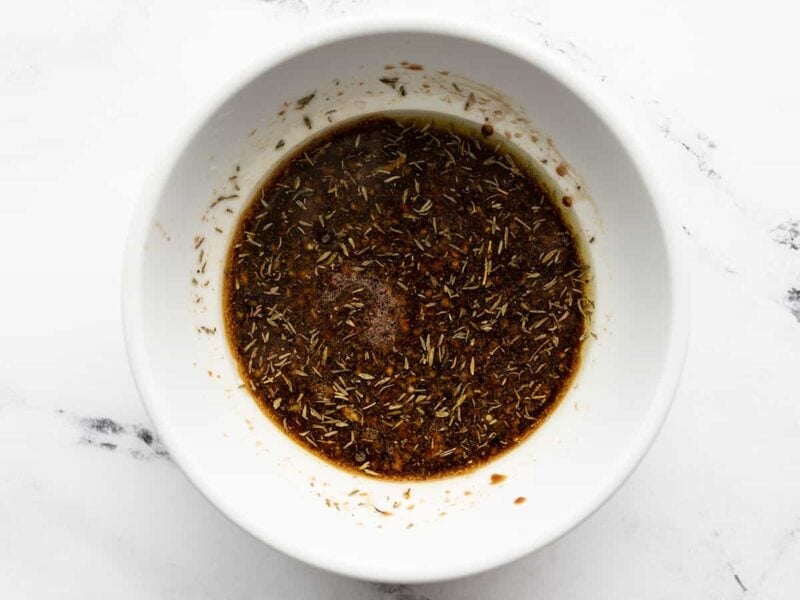 Balsamic mushroom marinade in a bowl