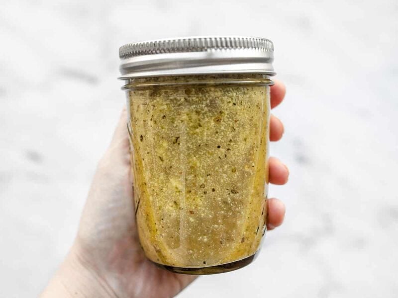 shaken Italian dressing in a jar