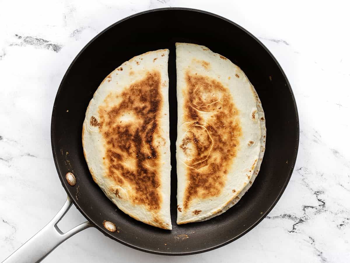 Quesadillas toasted in the skillet