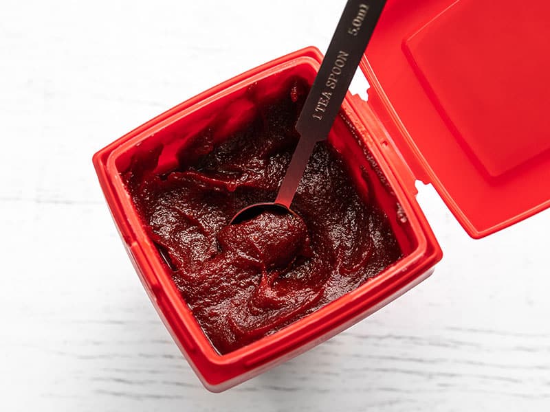 Close up view of gochujang paste