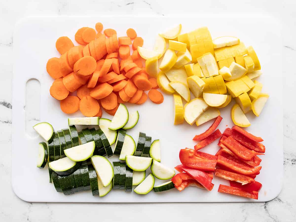 Chopped vegetables on a cutting board