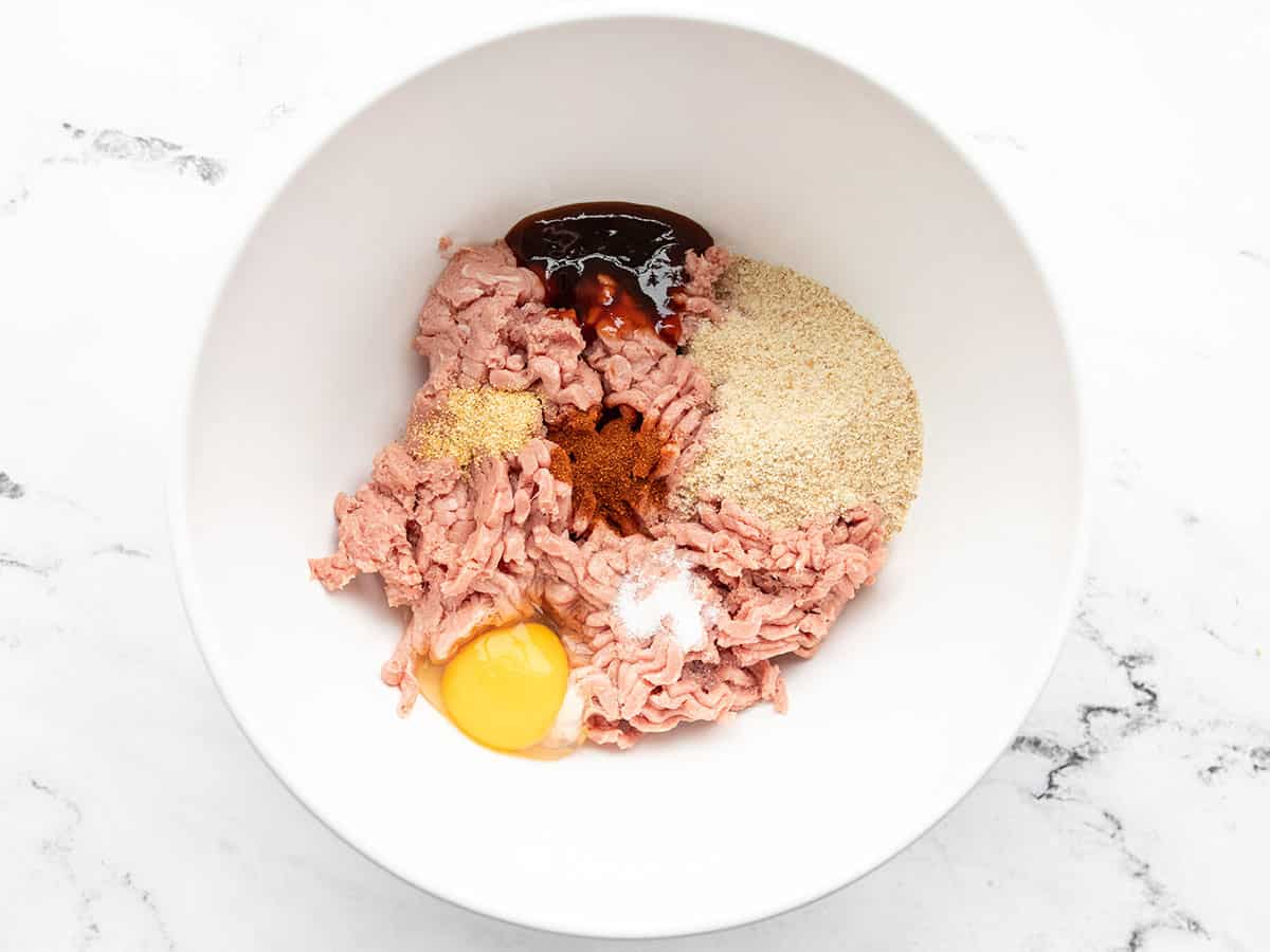 Meatball ingredients in a bowl