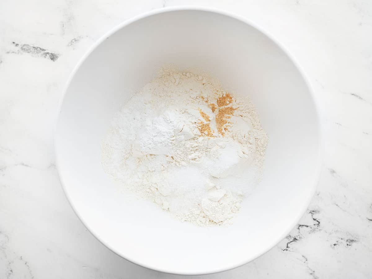 Dry biscuit ingredients in a bowl